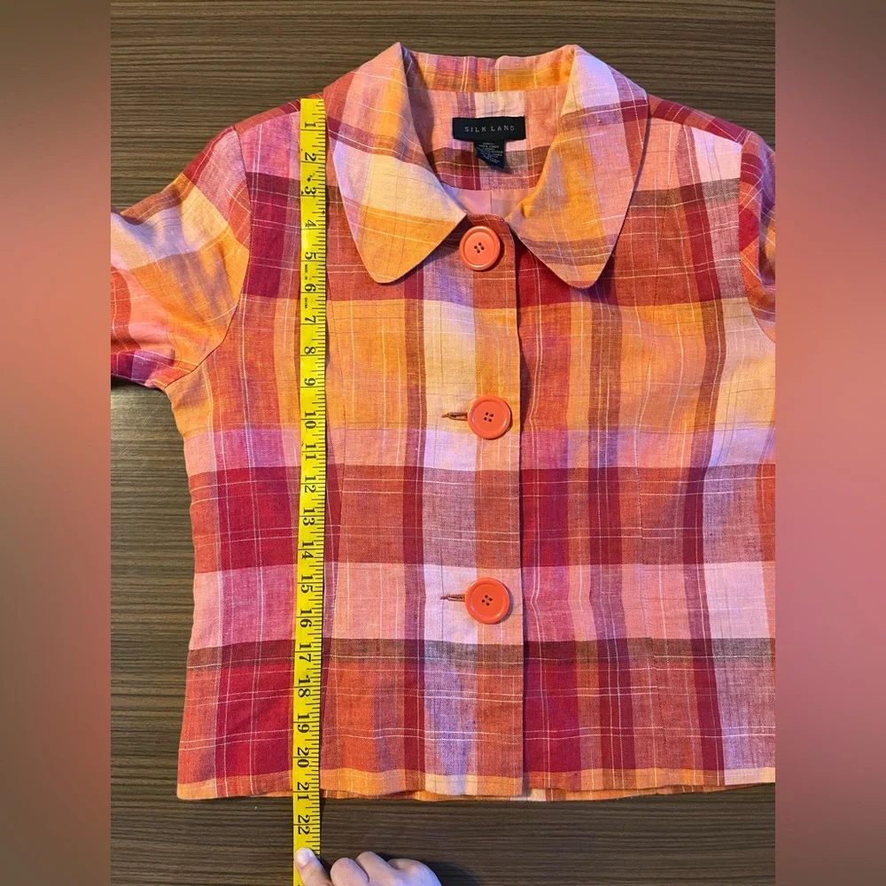 100% LINEN PLAID BLAZER - SILKLAND SIZE MEDIUM